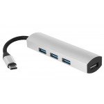 Wholesale USB 3.1 Type-C to 4 Port USB 3.0 Hub Aluminum Design for Andrioid Phone, Tablet, MacBook Pro, iMac, Google Chromebook Pixelbook, Other Laptop (Silver)